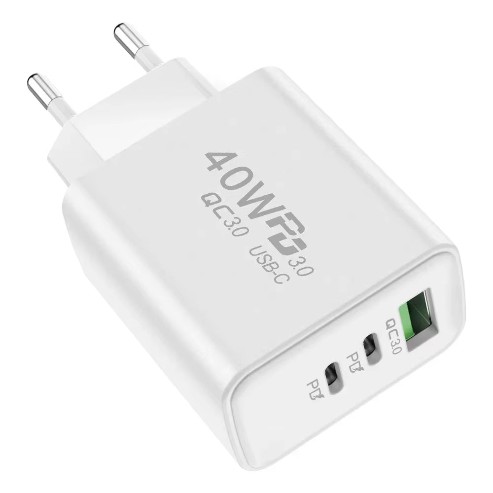 40W USB C Fast Charger - High-Speed PD Quick Charge 3.0 Wall Adapter with Multiple Ports for iPhone & Xiaomi