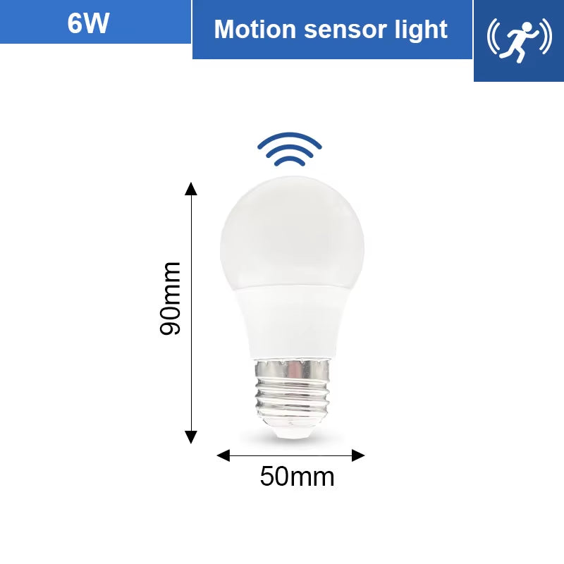 Energy-Efficient PIR Motion Sensor LED Bulb - 6W to 20W E27 for Home, Stair, and Pathway Lighting