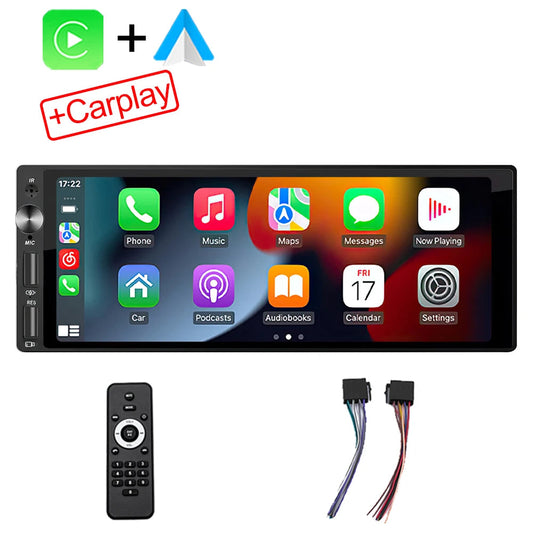 6.9 Inch IPS Carplay & Android Auto 1Din Multimedia MP5 Player - Bluetooth Stereo with USB Charging