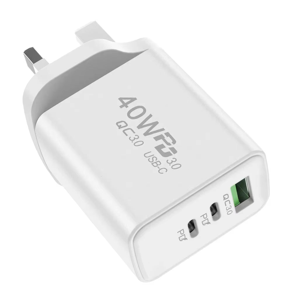 40W USB C Fast Charger - High-Speed PD Quick Charge 3.0 Wall Adapter with Multiple Ports for iPhone & Xiaomi