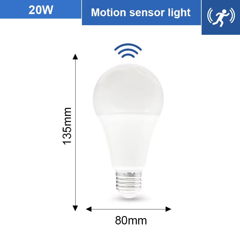 Energy-Efficient PIR Motion Sensor LED Bulb - 6W to 20W E27 for Home, Stair, and Pathway Lighting