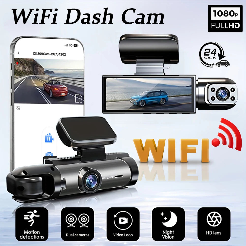 1080P Dual Lens Dash Camera with Night Vision - Front and Interior Vehicle DVR, Loop Recording, Wide Angle View